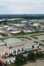 Aerial vertical of a large Truck Stop in Ontario, Canada