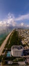 Aerial vertical panorama 8701 Collins Avenue Condominium and North Beach Oceanside Park Miami FL Royalty Free Stock Photo