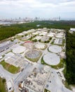 Aerial vertical panorama of a water treatment plant