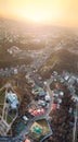 A bird`s eye view, aerial view shooting from drone of the Podol district, oldest historical center of Kiev, Ukraine.