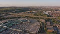 Aerial vertical reveal of the M1 and Meadowhall in Sheffield, South Yorkshire