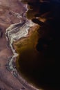 Aerial vertical shot of a small natural pond at Rio Tinto mining park in Spain