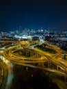 Aerial vertical view of Brisbane city and highway traffic in Australia Royalty Free Stock Photo