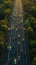 Aerial vertical view of motorway at rush hour