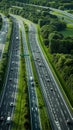 Aerial vertical view of motorway at rush hour