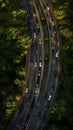 Aerial vertical view of motorway at rush hour