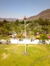 Aerial vertical view of the papantla flyers, on the Jocotepec boardwalk