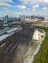 Aerial vertical view of train depot in Brisbane