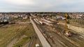 Aerial view on railroad modernisation works near Otwock in Poland.