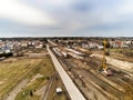 Aerial view on railroad modernisation works near Otwock in Poland