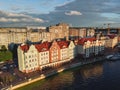 Aerial view of a Kaliningrad, former Koenigsberg, Kaliningrad Oblast, Russia, with Fishermen Village and Konigsberg Cathedral Royalty Free Stock Photo