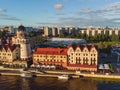 Aerial view of a Kaliningrad, former Koenigsberg, Kaliningrad Oblast, Russia, with Fishermen Village and Konigsberg Cathedral Royalty Free Stock Photo