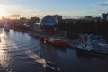 Aerial view of a Kaliningrad, former Koenigsberg, Kaliningrad Oblast, Russia, with Fishermen Village and Konigsberg Cathedral