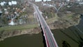 Aerial video of Aleja Wielkiej Wyspy (Big Island Avenue) in Wroclaw, Poland - Most Olimpijski (Olympic Bridge)