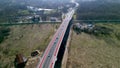 Aerial video of Aleja Wielkiej Wyspy (Big Island Avenue) in Wroclaw, Poland - Most Olimpijski (Olympic Bridge)