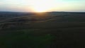 Aerial video field sunset autumn