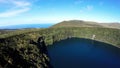 Aerial video footage of the calderira negra,Flores island on the volcano in azores, Fayal, Portugal