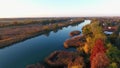 Aerial video from hungary, Danube in the autumn sunshine