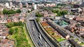 Aerial video of The Westlink Dual Carriageway Belfast City Co Antrim Northern Ireland