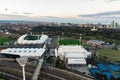 Aerial view of AAMI Park and Hisense Arena