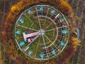 Drone aerial view of abandoned amusement park