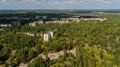Aerial view abandoned buildings in city Pripyat, Chernobyl nuclear power plant