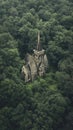 Aerial view of an abandoned church in the forest Royalty Free Stock Photo