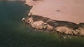 Aerial view of abandoned church in the Namibe Desert. Angola. Royalty Free Stock Photo