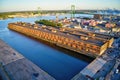 Aerial View of Abandoned Docks and Warehouse On the Delaware River Philadelphia Royalty Free Stock Photo