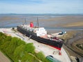 Aerial view of the abandoned Duke Of Lancaster Ship on Liverpool Bay, North Wales Royalty Free Stock Photo