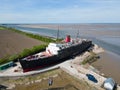 Aerial view of the abandoned Duke Of Lancaster Ship on Liverpool Bay, North Wales Royalty Free Stock Photo