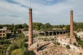 Aerial view of abandoned Kuldiga town match factory and wood processing company Vulkans, Latvia Royalty Free Stock Photo