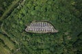 Aerial view on abandoned Military Tarakaniv Fort Dubno Fort, New Dubno Fortress - a defensive structure of 19th century in