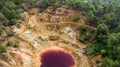 Aerial view of abandoned opencast mining pit in Mathiatis, Cyprus