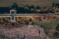 Aerial view of abandoned outdoor industrial heating pipeline