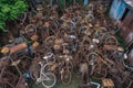 aerial view of abandoned rusty bicycles