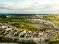 Aerial view of abandoned stadium in Vilnius, Lithuania. Unfinished stadium project