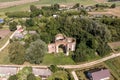 aerial view on abandoned temple or catholic church without roof in countryside Royalty Free Stock Photo