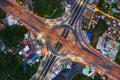 Aerial View Above of Busy Highway Road Junctions at day. The Intersecting Freeway Road Overpass The Eastern Outer Ring Road of Royalty Free Stock Photo