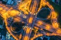 Aerial View Above of Busy Highway Road Junctions at day. The Intersecting Freeway Road Overpass The Eastern Outer Ring Road of