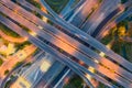 Aerial View Above of Busy Highway Road Junctions at day. The Intersecting Freeway Road Overpass The Eastern Outer Ring Road of