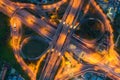 Aerial View Above of Busy Highway Road Junctions at day. The Intersecting Freeway Road Overpass The Eastern Outer Ring Road of