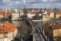 Aerial View above Charles Bridge in Praque, Czech Republic.