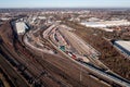 Aerial view above Doncaster Railport and railway industry buildings