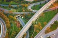 Aerial View Above of Highway Road Junctions at Sunset. The Intersecting Freeway Road Overpass. Istanbul