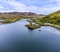 An aerial view above the junction of Loch Alsh, Loch Long and Loch Duich, Scotland Royalty Free Stock Photo