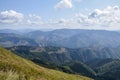 Aerial view above in the mountains and meadows. Beautiful landscape on a summer day. Carpathian of Ukraine Royalty Free Stock Photo