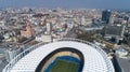 Aerial view above the Olympic Stadium in Kiev. Kyiv bussines and industry city landscape.