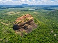 Aerial view from above of Sigiriya or the Lion Rock, an ancient fortress, palace with terracesin Dambulla, Sri Lanka. Royalty Free Stock Photo