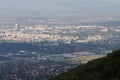 Aerial view from above of Sofia suburbs, cityscape of Sofia the capital of Bulgaria. Industrial area